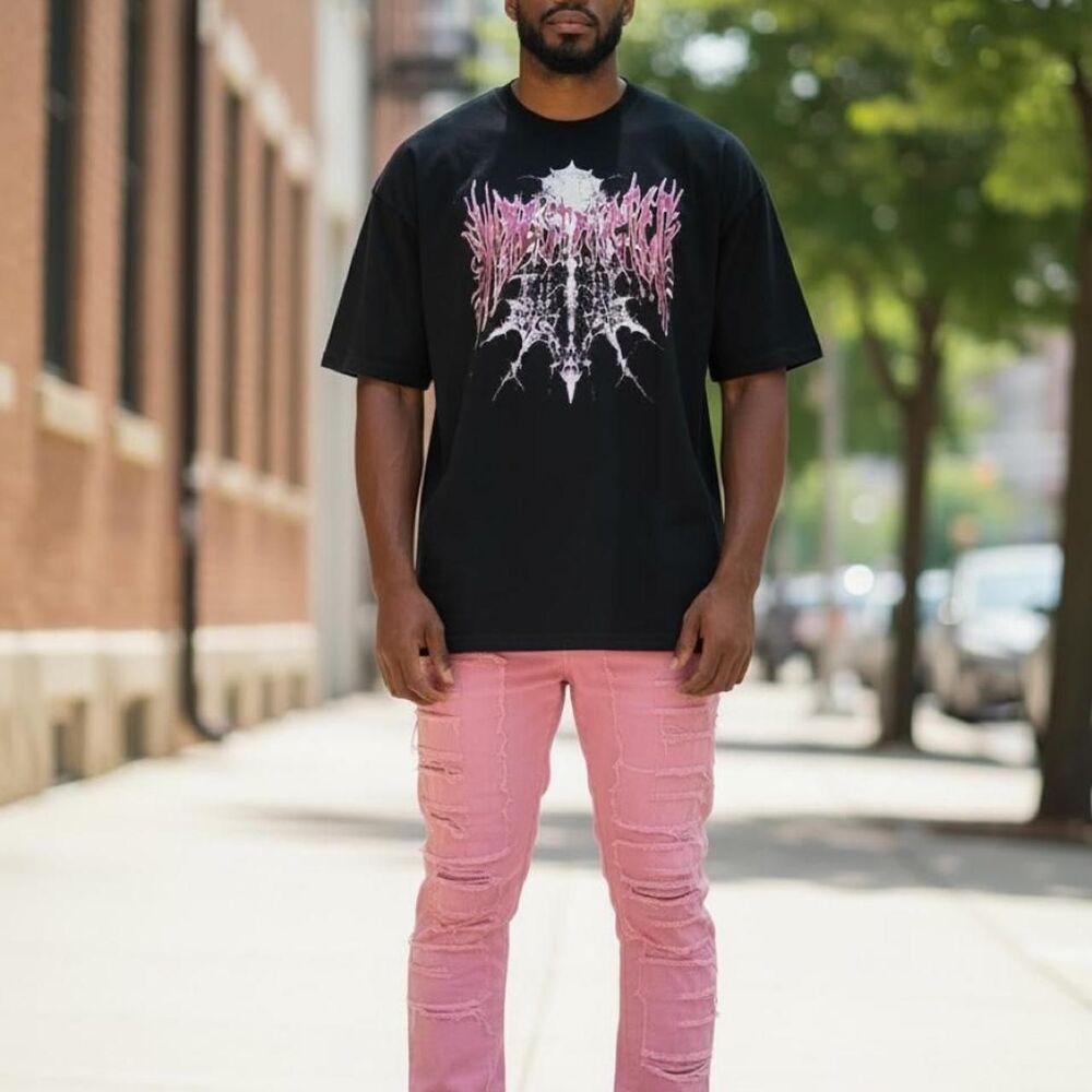 Unbranded Men's Pink and Black T-shirt